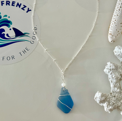 Silver Blue Sea Glass Necklace