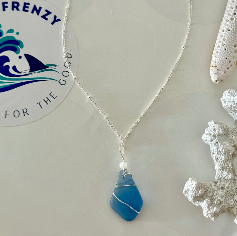 Silver Blue Sea Glass Necklace