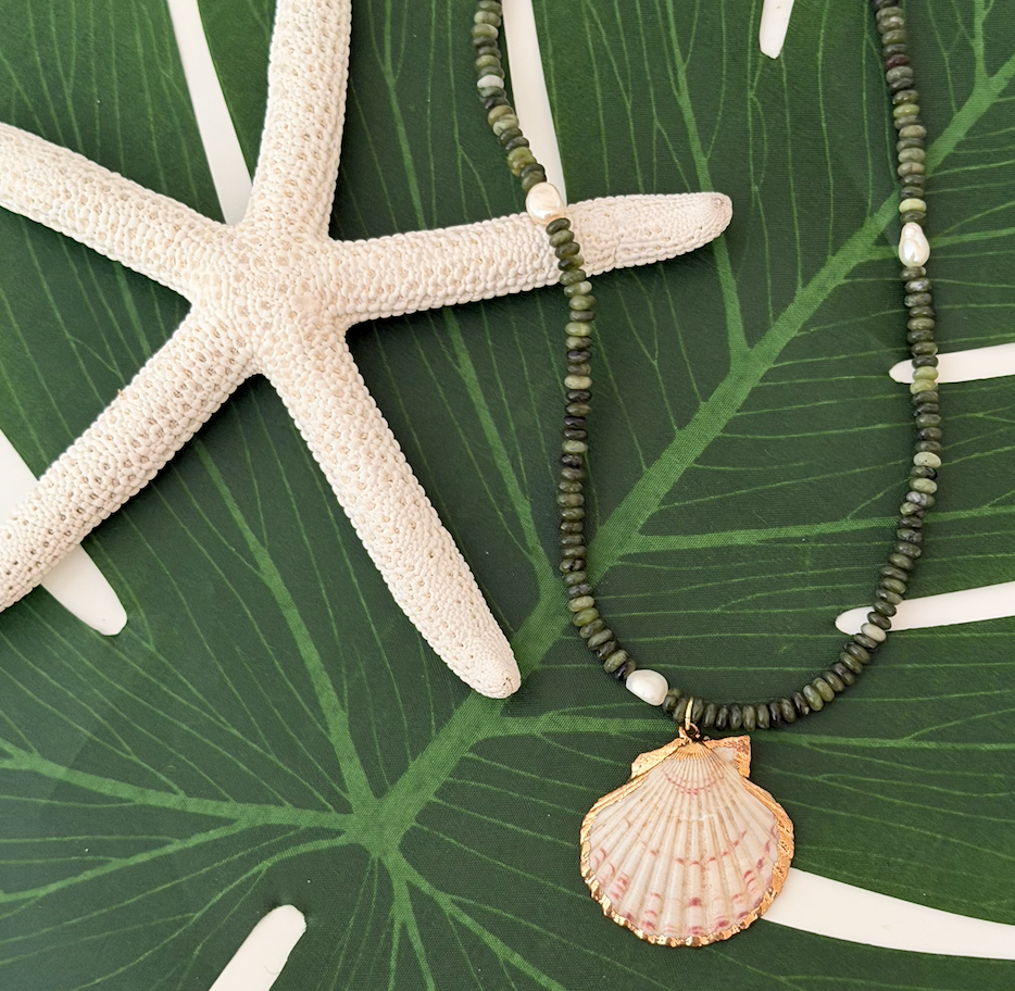 Sage Shell Beaded Necklace