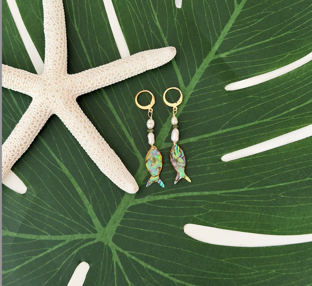 SAGE-Fishy beaded Dainty Hoops