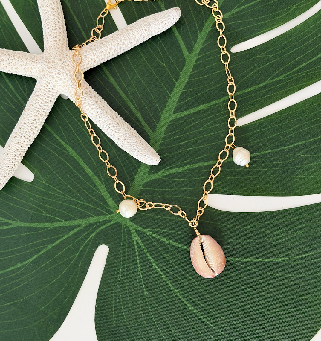 Cowrie Pearl Charm Necklace