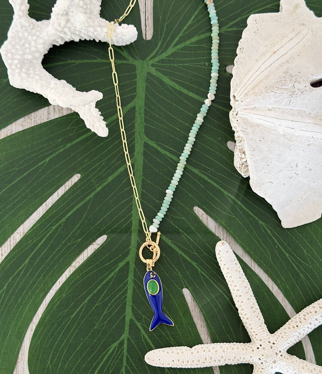 SAGE-Half Link Blue Fishy Necklace
