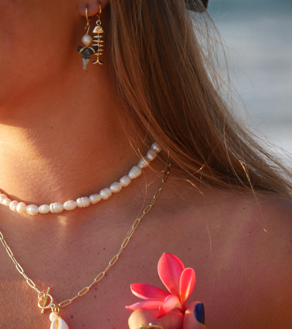 Shark Tooth Pearl Earrings