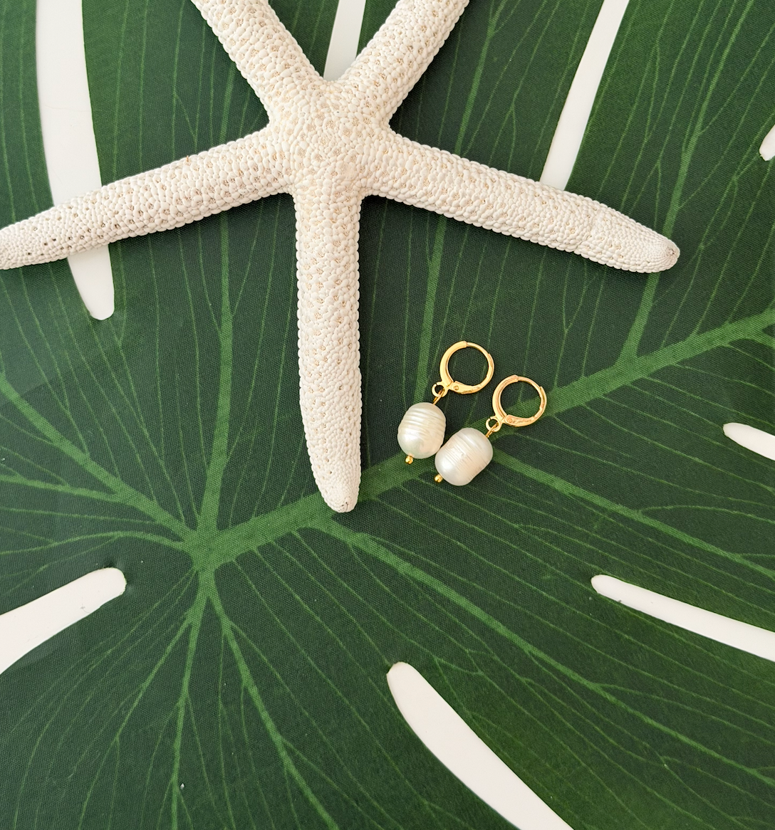 Freshwater pearl gold hoops