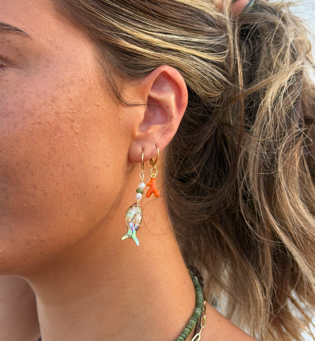 SAGE-Fishy beaded Dainty Hoops